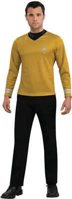 Star Trek Adult CAPTAIN KIRK Gold Star Fleet Uniform Shirt W/Decal • £56.06