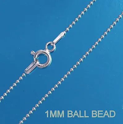 Solid 925 Sterling Silver 1mm Bead Ball Chain Necklace Various Lengths • £9.49