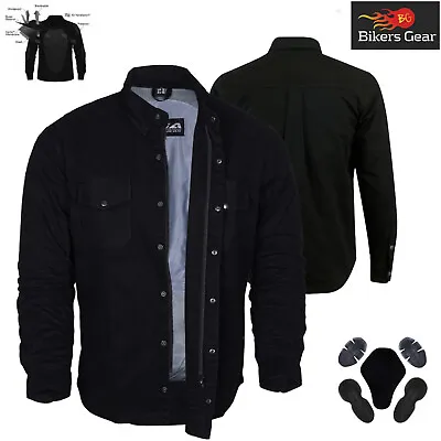 Mens Motorcycle Flannel Lumberjack Shirt Biker Jacket Kevlar Dupont Armour Black • $69.77