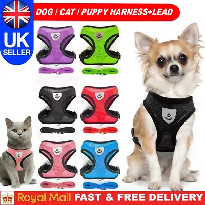 Small Dog Cat Puppy Non Pull Harness+Lead Pet Mesh Vest Reflective Adjustable • £2.59