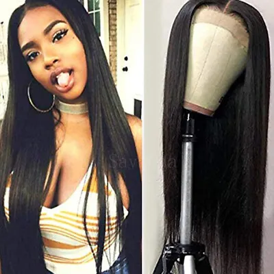 Synthetic Lace Front Wig Black Straight Wigs Heat Resistant Glueless Soft Hair • $19.90