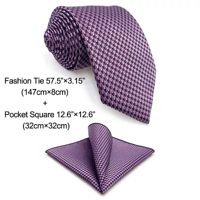 S&W SHLAX&WING Mens Necktie Plum Light Purple Houndstooth Tie Set Satin Woven • $8.99