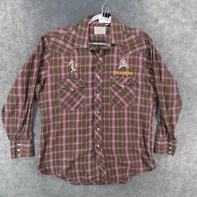 Vintage H Bar C Ranchwear Shirt Men 16.5-33 ShinyRibs Baseball Plaid Western USA • $36.89