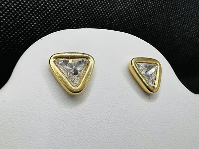 Signed Sal Swarovski Crystal Triangle Gold Earrings Designer Jewelry High End • $29.99