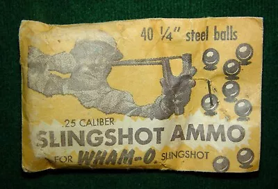 Vintage WHAM-O Slingshot Ammo Sealed Bag Of 40 Steel Balls .25 Caliber • $15.96