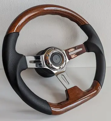 Steering Wheel Custom Used Wood Flat Chrome Fits For W124 W123 R107 1980-1992 • $196.02