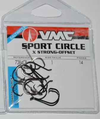 Vmc Saltwater Sport Circle Hook Coastal Black X Strong-offset Size 1   7384cb • $2.95