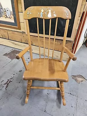 VINTAGE SMALL CHILD'S WOODEN ROCKING CHAIR WITH MUSICAL CHIME BOX Hand Painted • $74.87