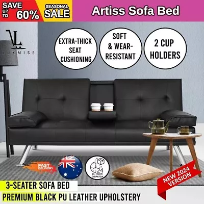 Artiss Sofa Bed Lounge Futon Couch 3 Seater Leather Cup Holder Recliner • $279.96