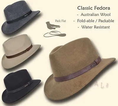 【oZtrALa】AUSTRALIAN Wool Felt HAT Outback Vintage Fedora Men Leather Band Cowboy • $55.35