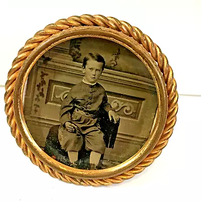 Antique French Mini Miniature Round Brass Ornate Frame WITH PHOTO  2 1/2  • $69