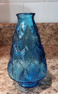 $7.99 • Buy VINTAGE WHEATON GLASS CO. 6 Inch BLUE GLASS TREE PEDESTAL BASE BOTTLE  LEAVES