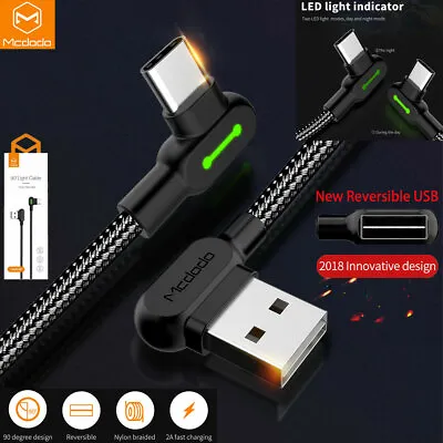 Mcdodo LED 90 Degree USB C Fast Charging Sync Data Cable Type C USB Charger 1.8m • £5.99