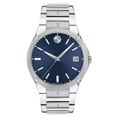 Movado SE 0607513 Swiss Men's Date Watch Blue Dial Box & Papers BRAND NEW • $699