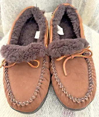 Cabelas Slippers Men's Size 13 Coffee Brown Suede Moccasin Slip On Shearling GUC • $19.99