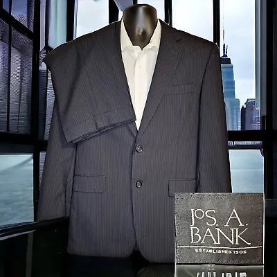 Joseph A Bank 2 Piece Suit Mens 40R 34X28 Gray Pinstripe Wool • $50