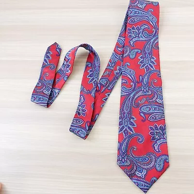 Neck Tie Mens Red Paisley Print Western Boho Madder High End Necktie Handmade • $13.88