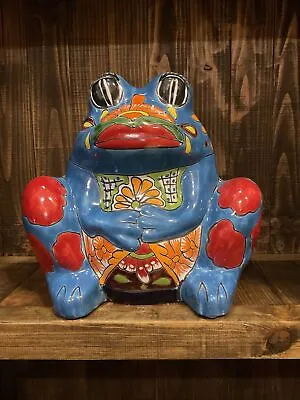 Talavera Planter Mexican Pottery Frog Planter Folk Art Animal XL 14” • $110