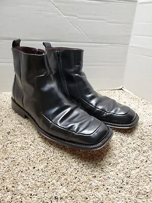 Vintage Kenneth Cole Boots Size 11 Mens Black Square Toe Leather Italy Made  • $36