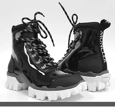 Moncler Helis Women's Leather Hiking Combat Ankle Boots In Black Size 37 / US 7 • $449.99