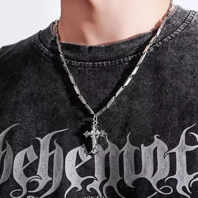 Titanium Steel Cross Pendant Necklace For Men WomenPunk Hip Hop Necklace • $13.99