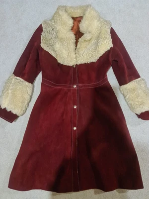 £110 • Buy Vintage Red Suede Afghan Coat 8-10