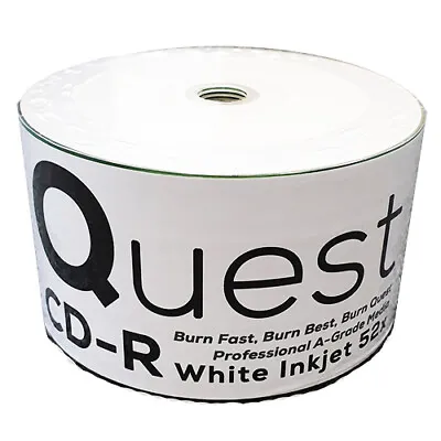 Quest CD-R Recordable Inkjet 100 Pack Shrink-Wrap 52x Blank Discs 700MB/80mins • £16.65