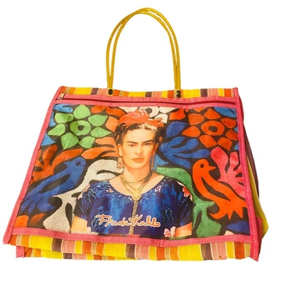$20.88 • Buy Frida Kahlo Mexican Market Shopping Bag Tote Colorful Striped Orange Yellow