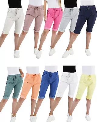 Womens Magic Shorts Italian Lagenlook Ladies Casual Stretch Jogger Style Trouser • £15.99