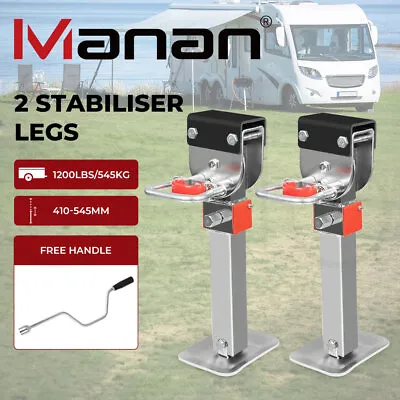 $109.99 • Buy Manan 2X 410mm-545mm Drop Down Corner Steadies Legs 1200LB Caravan Trailer Steel