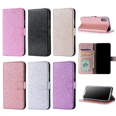 For Samsung S9 S10 Plus S23 S22 S21 S20FE Bling Folio Leather Wallet Case Cover • $10.99