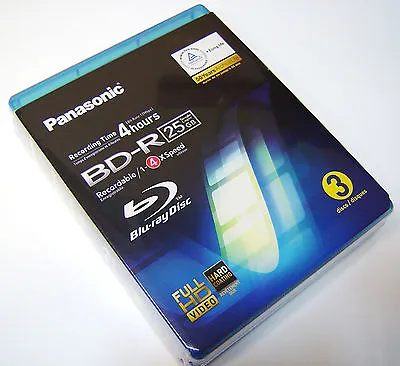 £14.90 • Buy 3 Discs Pack Panasonic BD-R 25GB 4h Blu Ray Recordable Writeable  Jewel Cases