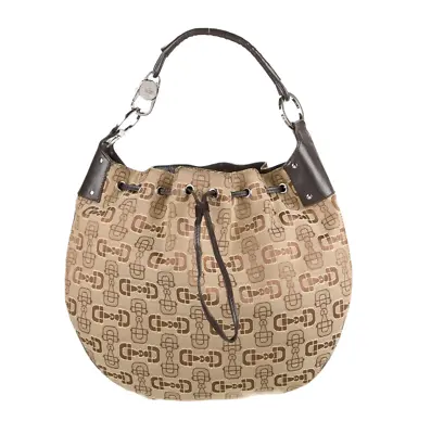 Gucci Horsebit Drawstring Hobo Canvas Brown Leather Trim Silver Hardware • $360