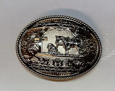 Praying Cowboy With Horse Gold Buckle Western Metal Hebilla Vaquera Moneda • $29.98