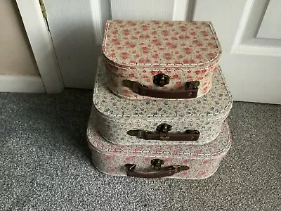 Set 3 Small Child’s Floral Suitcase Storage Boxes UNUSED • £16.95