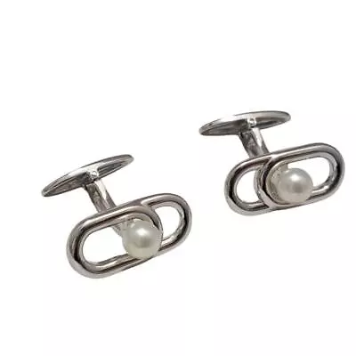 Mikimoto Pearl Cufflinks 6mm Silver Silver Color White Box Included Men's • $186