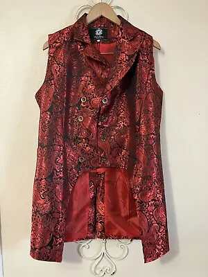 Paul Jones Men's Gothic Steampunk Double Breasted Vest Red Brocade Waistcoat • $29.98