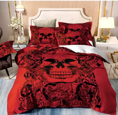 £29.99 • Buy 3 Piece Gothic Red Skull Duvet Quilt Cover Bedding Set King Size