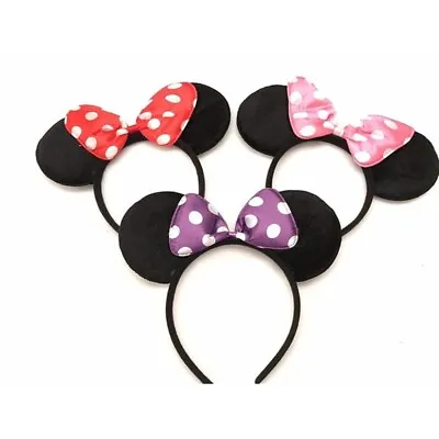 3 Minnie Mouse Red Pink Purple Polka Bow Ears Headband Disney Costume • $7.99