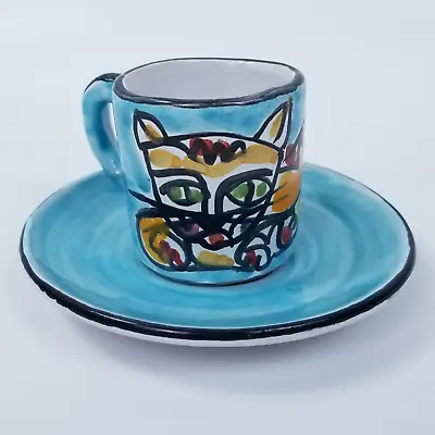 La Musa Cat Lying Down Italian Ceramic Mug Cup Hand Painted Italy Hand Signed • $35