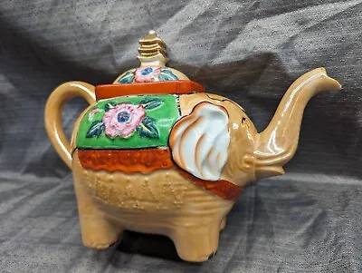 Vintage TRICO Lustre Ware Hand Painted Elephant Teapot Japan Floral Iridescent  • $17.99