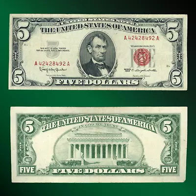 1963 $5 Five Dollars Legal Tender Notes Red Seal VG/VF • $12.55