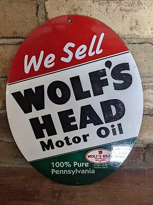 Vintage Wolf's Head Motor Oils Porcelain Gas Station Sign 12  X 9  Pure Penn • $149.99