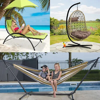 £69.92 • Buy Garden Hammock Swing Camping Chair Bed With Stand Solid Steel Frame In & Outdoor