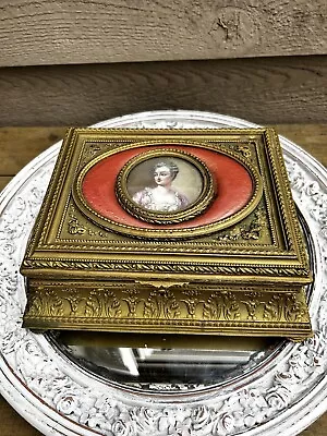 Antique Ormolu & Enamel Gilt Bronze Jewelry Casket Table Box • $1899.99