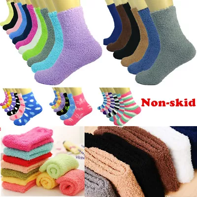 Lot 3-10 Pairs Men Women Soft Cozy Fuzzy With Non Skid Socks Slipper Size 9-13 • $17.99