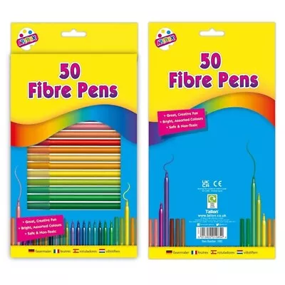 50 Pack Colouring Pens Fibre Felt Tips Kids Children Crafts Drawing Fun Art • £3.59