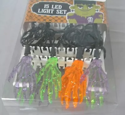 15cnt LED Skeleton Hand String Halloween LIghts Purple Orange Green • $9.99