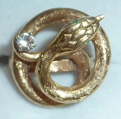 Vintage 14k Heavy Natural .20 Diamond Emerald Snake Serpent Cocktail Ring • $1800