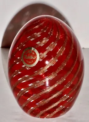 Vintage Murano Glass Ruby Red And Gold Swirl Egg  • $39.90